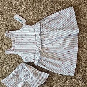 Carters baby girl anchor blue and white stripe dress with matching hat